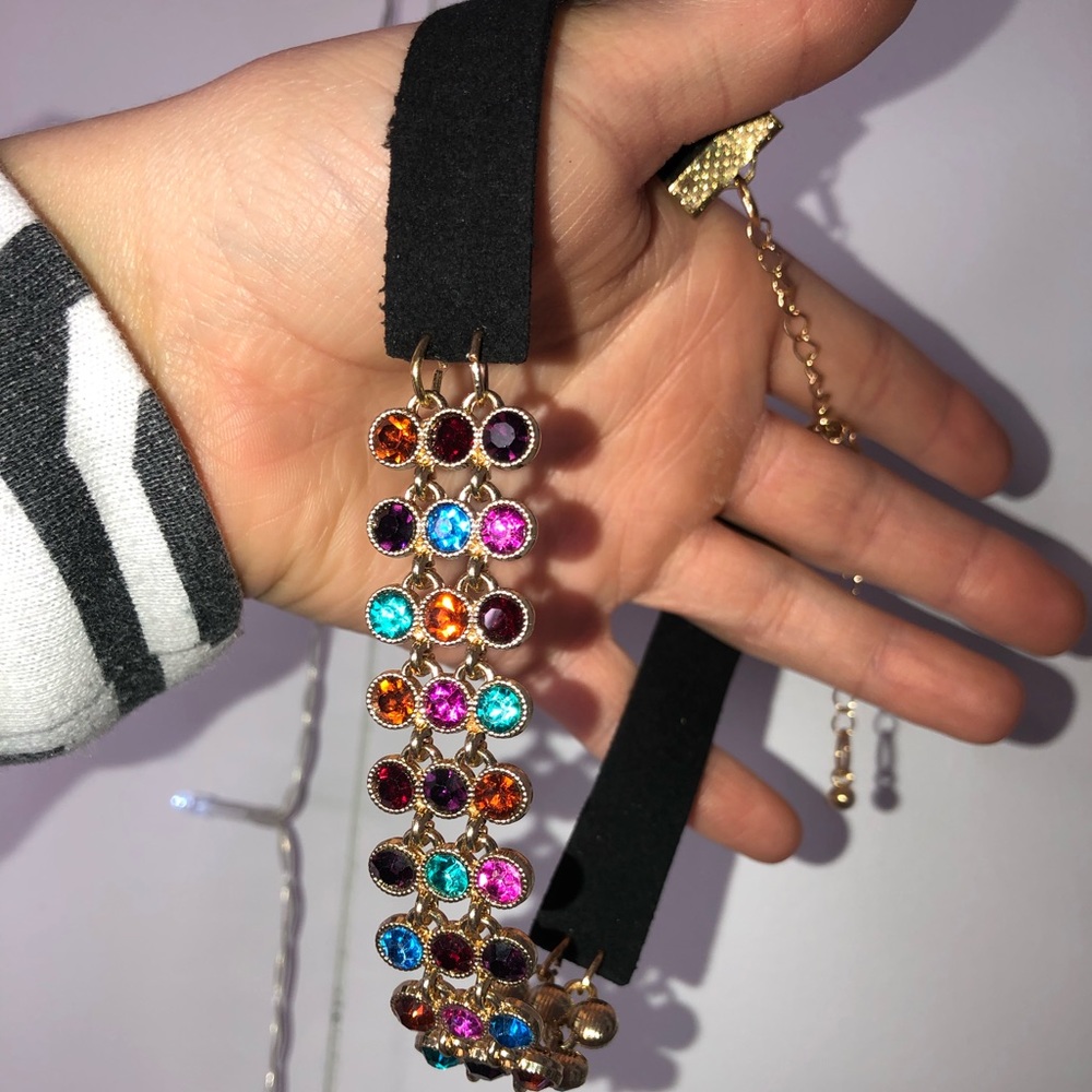 Rainbow gem choker necklace